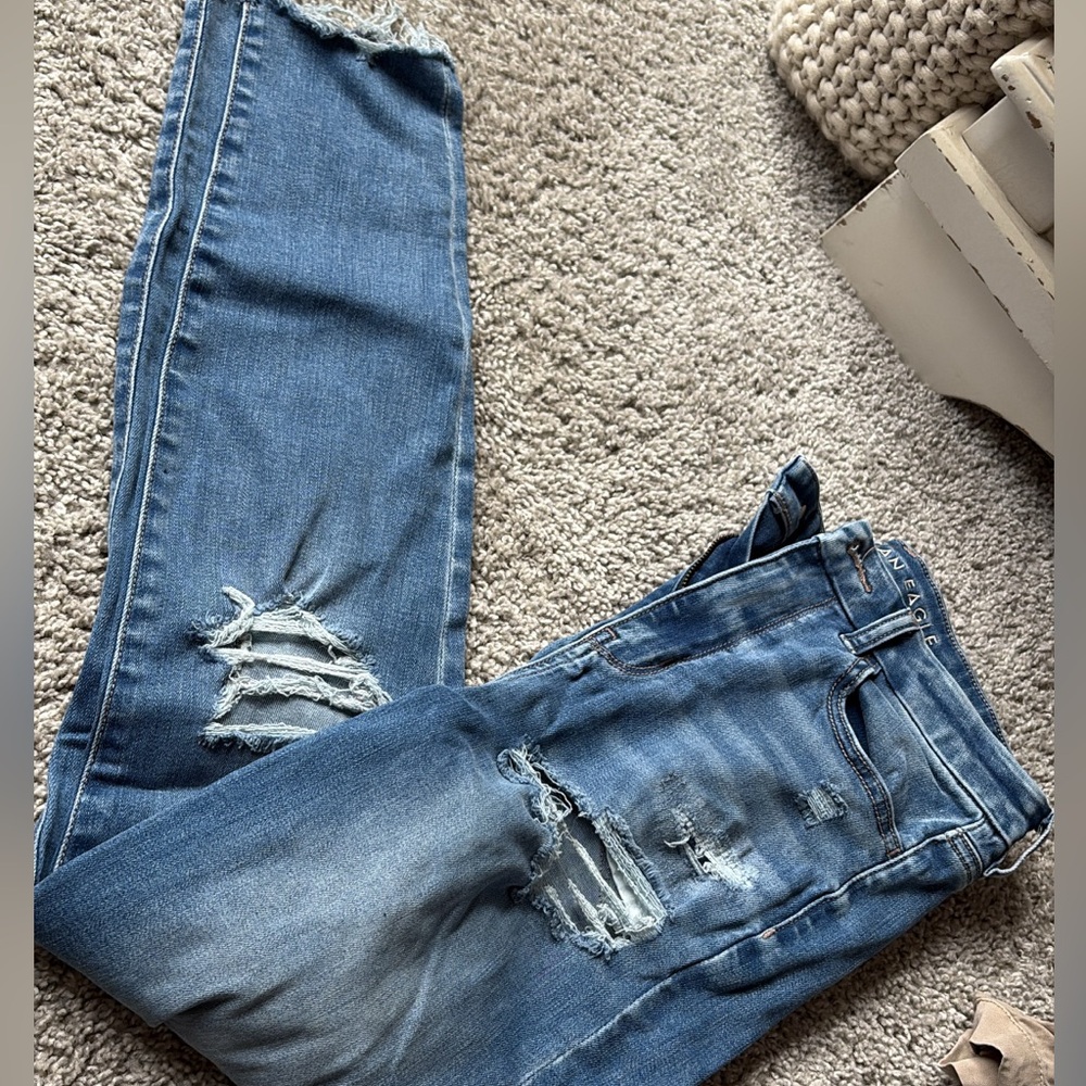 American Eagle Outfitters Blue Distressed Skinny Jeans